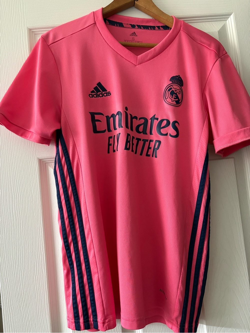 adidas Men’s Real Madrid Pink Away Jersey with Navy Accents